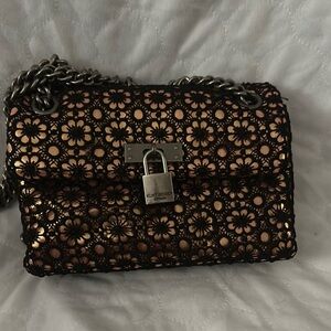 Kurt Geiger Black and Gold Crossbody Bag with Chain Strap